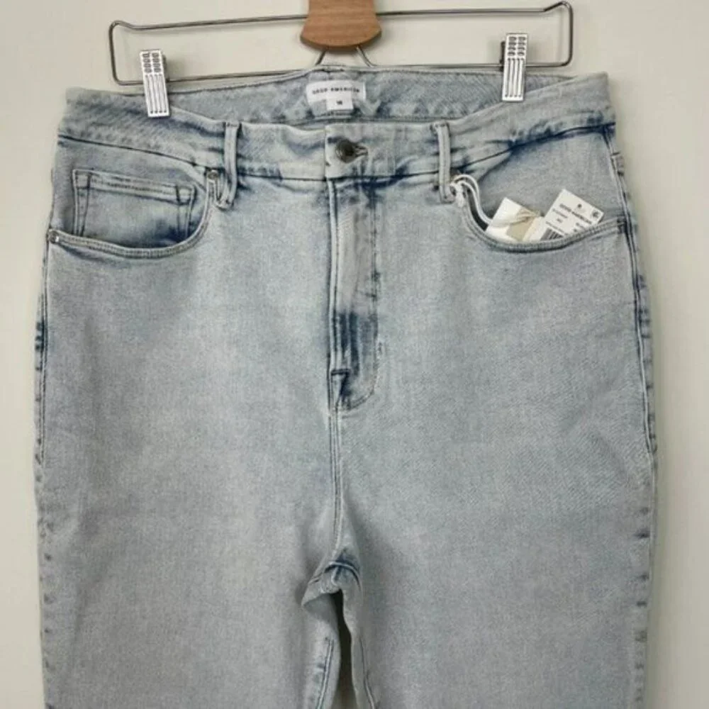 Good American Good Legs Crop Long Fray Hem High Rise Skinny Jean Light Wash 18